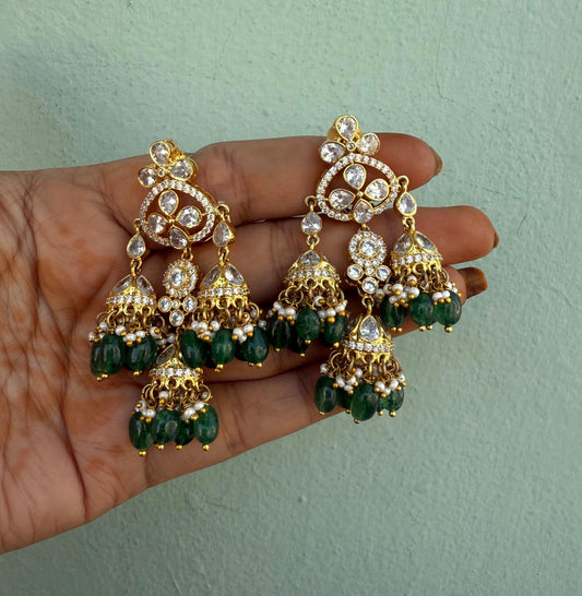Moissanite traditional three jhumkas