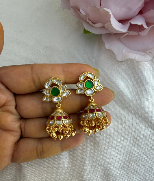 Polki real kundan chutti gold jhumkas
