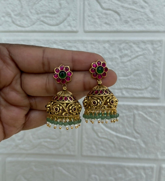 Real kundan antique flower affordable jhumkas