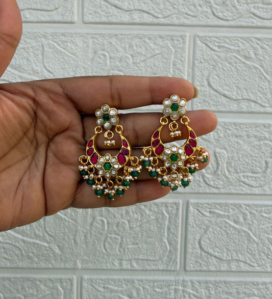 Cute flower real Kundan chandbali earrings design5