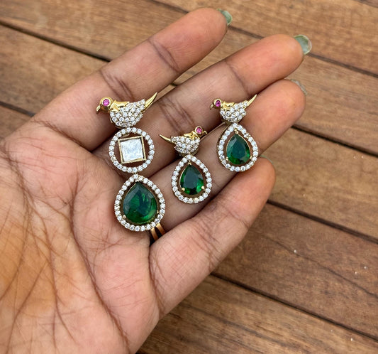Parrot moissanite pearl drop locket combo