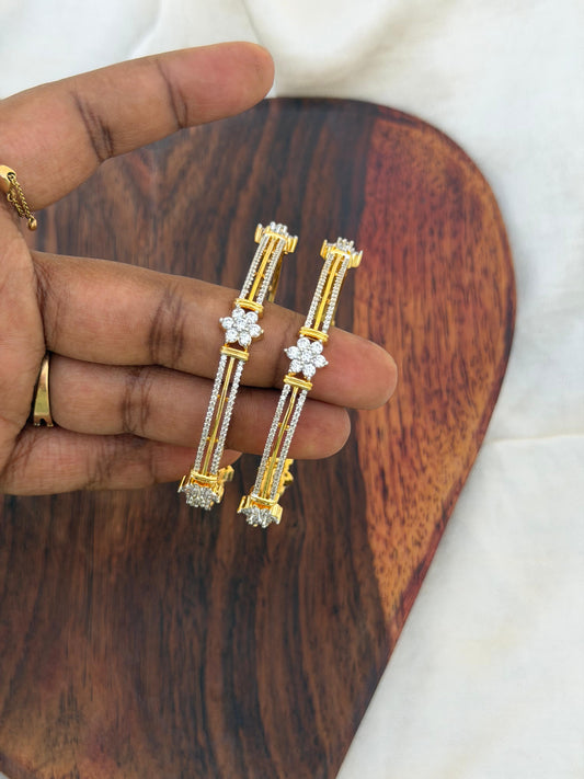 Two side stone flower diamond finish bangles
