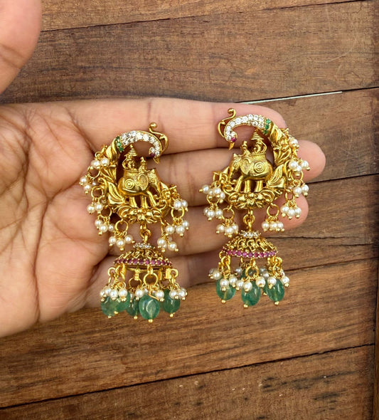 Designer maharani elephant peacock chandbali jhumkas