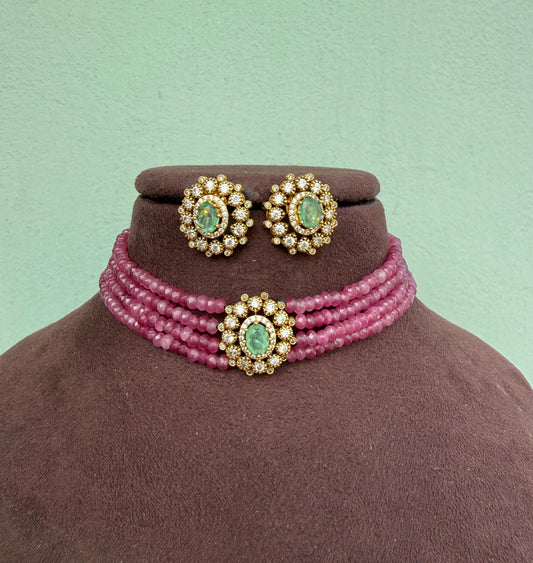 Wine red choker with victorian matching studs