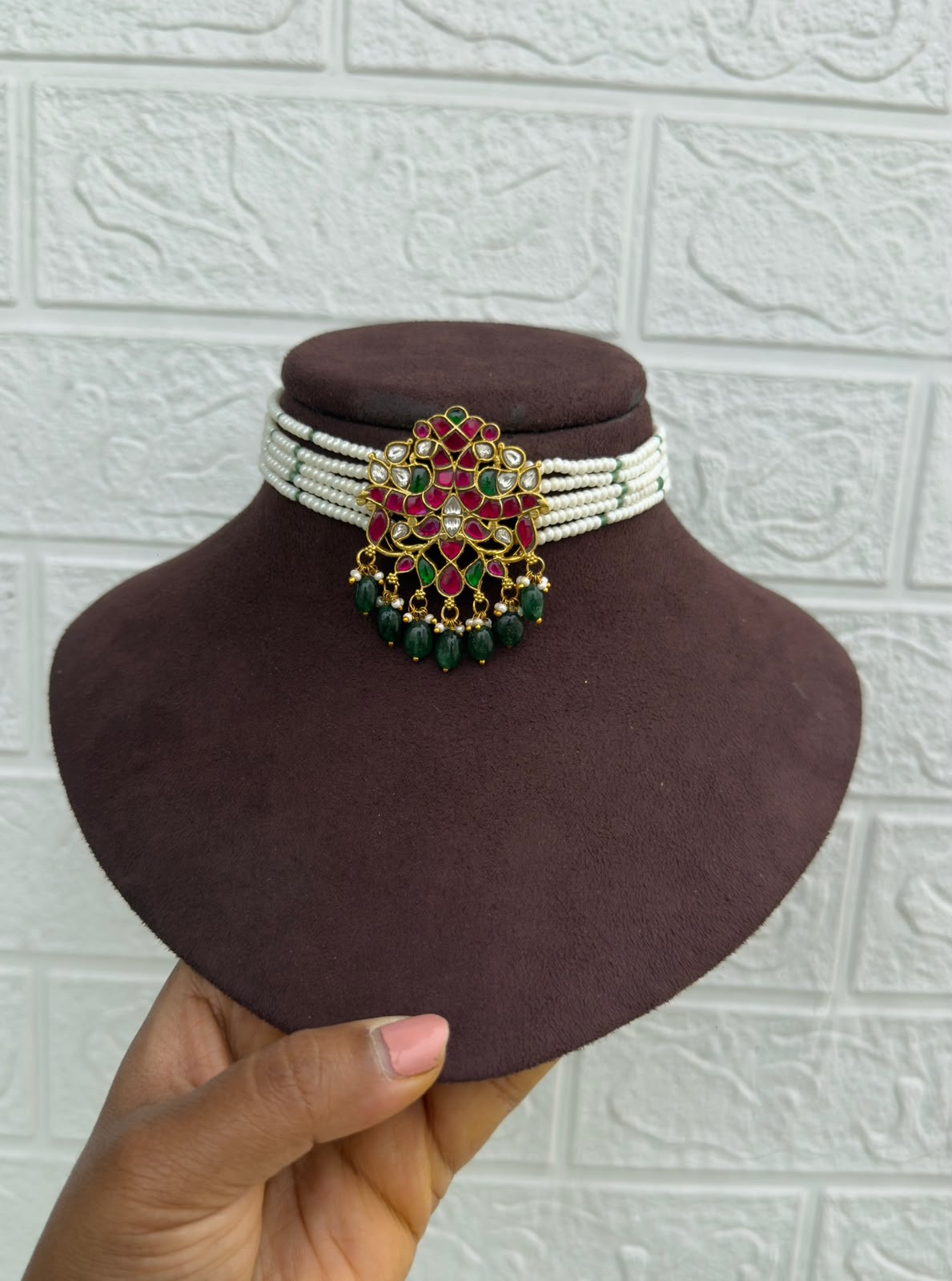 Dual peacock real kundan pearl choker design2