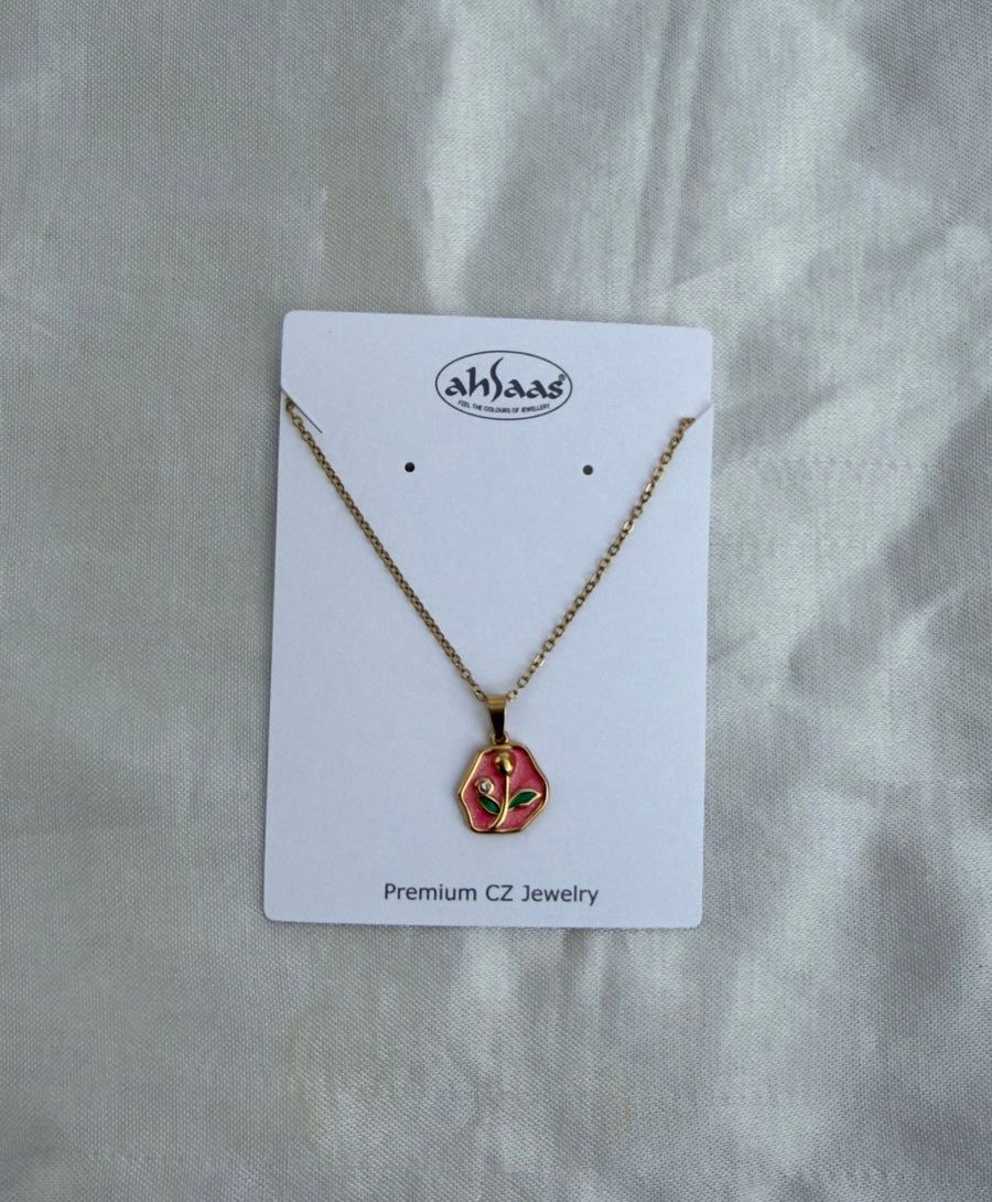 Red rose enamel affordable necklace