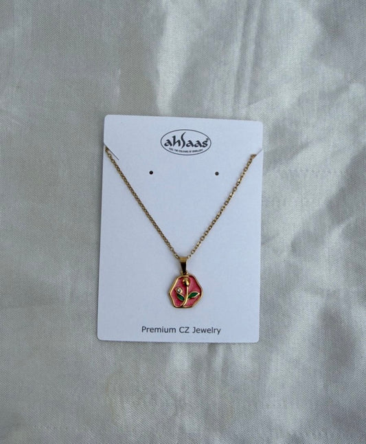 Red rose enamel affordable necklace