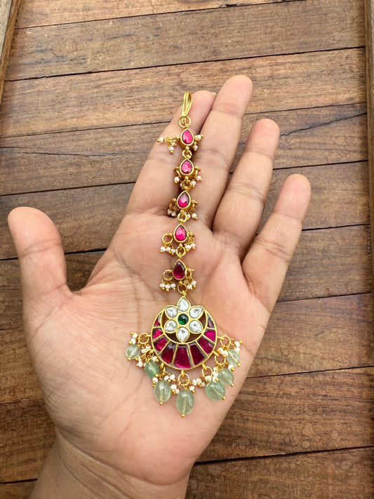 Sale chandbali real kundan mangteeka