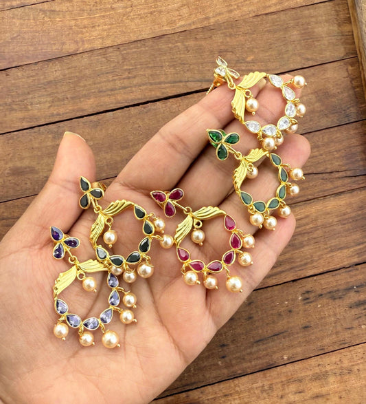 Three stone detachable gold replica chandbalis