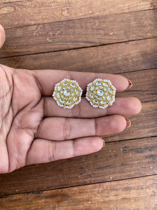 White flower real kundan studs 5