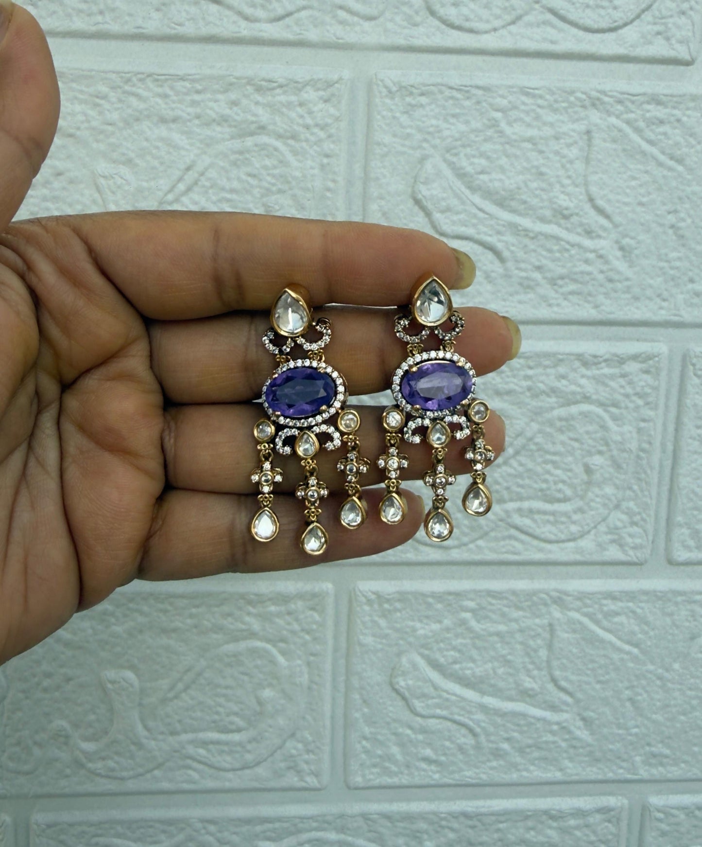 Statement polki oval doublet stone danglers