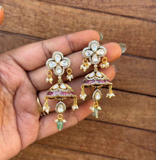 Cute flower victorian pearl drop jhumkas