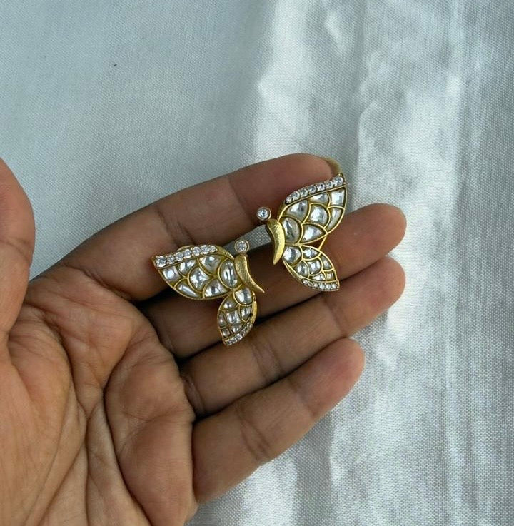 Real kundan unique butterfly studs