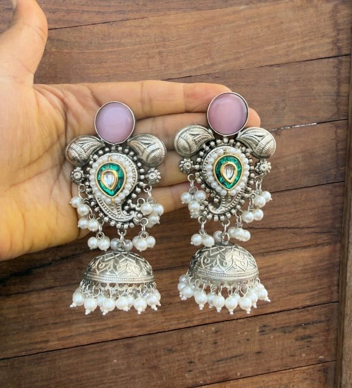 Silver look alike real kundan jhumkas