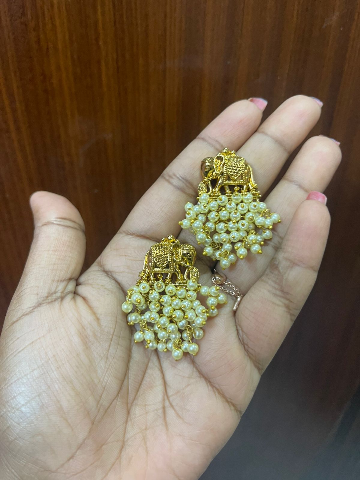 Elephant pearl hanging handmade earrings - Alluring Accessories