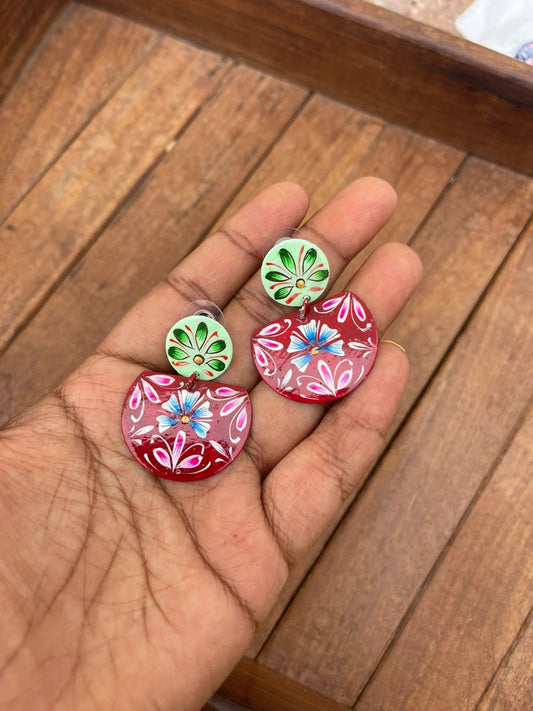 Enamel print lotus chandbali earrings - Alluring Accessories