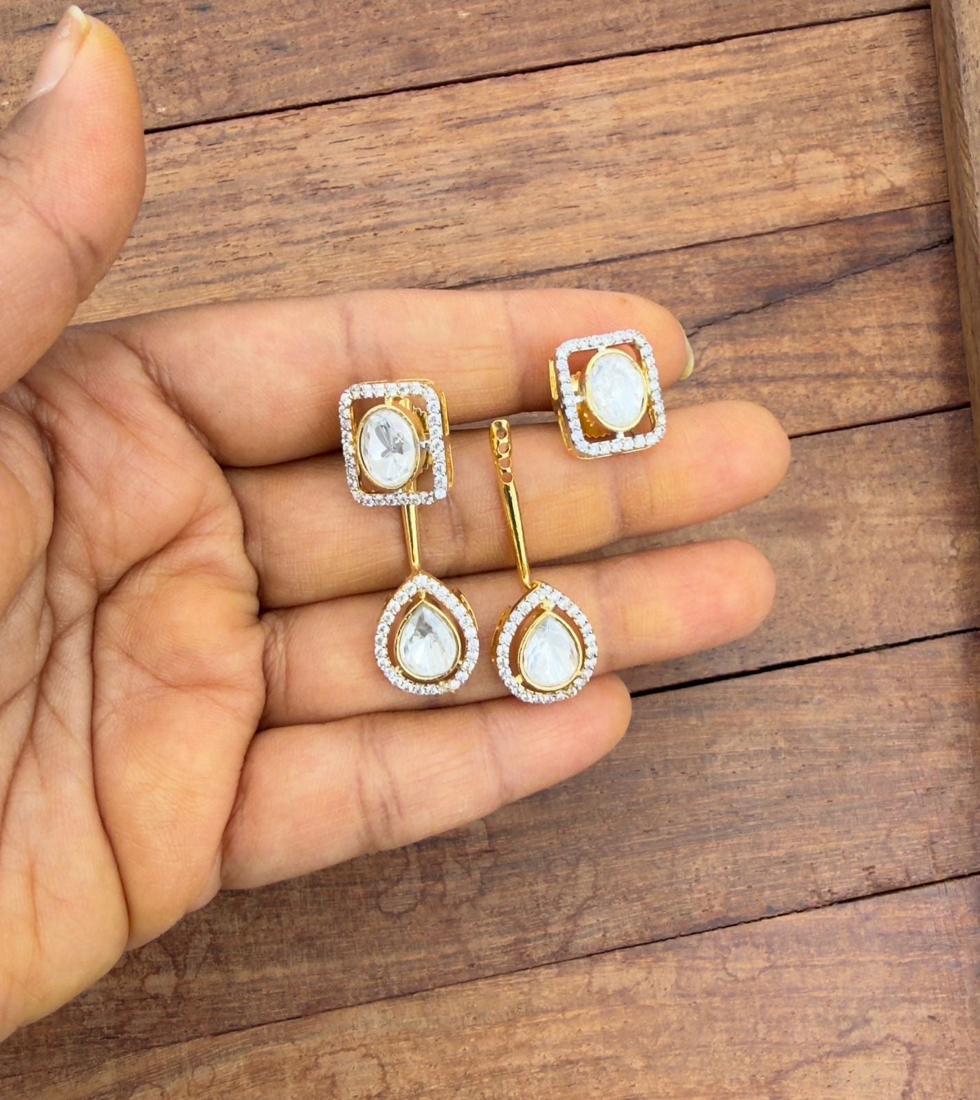 2 in 1 polki detachable hanging and stud style earrings