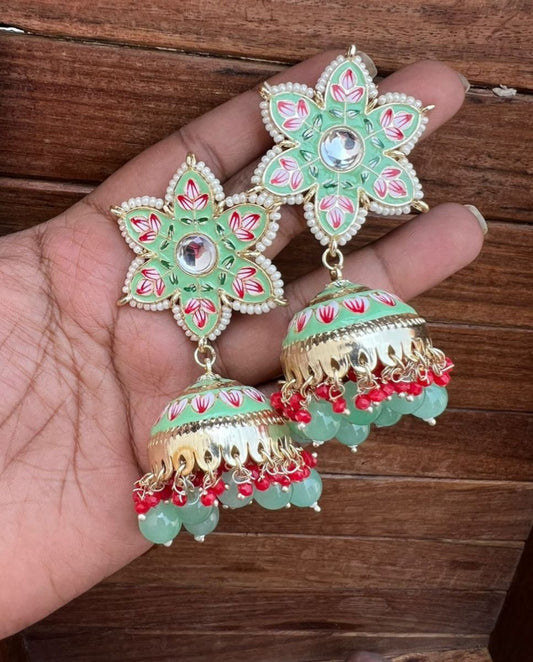 Star flower meenakari jhumkas