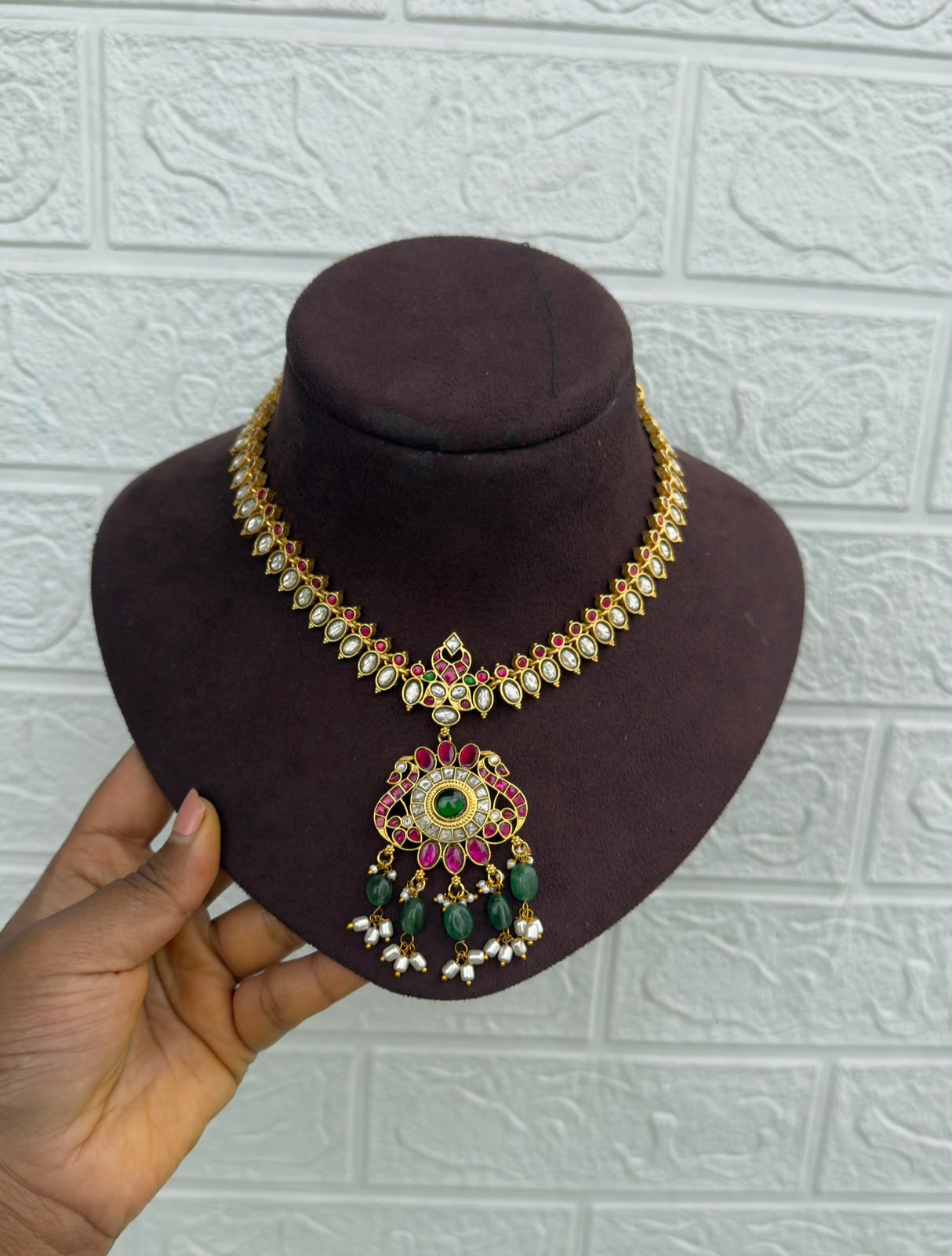 Dual peacock sleek real kundan necklace