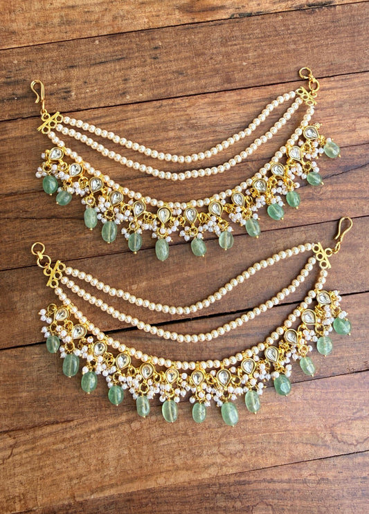 White three layered real kundan maatis or champasavaralu