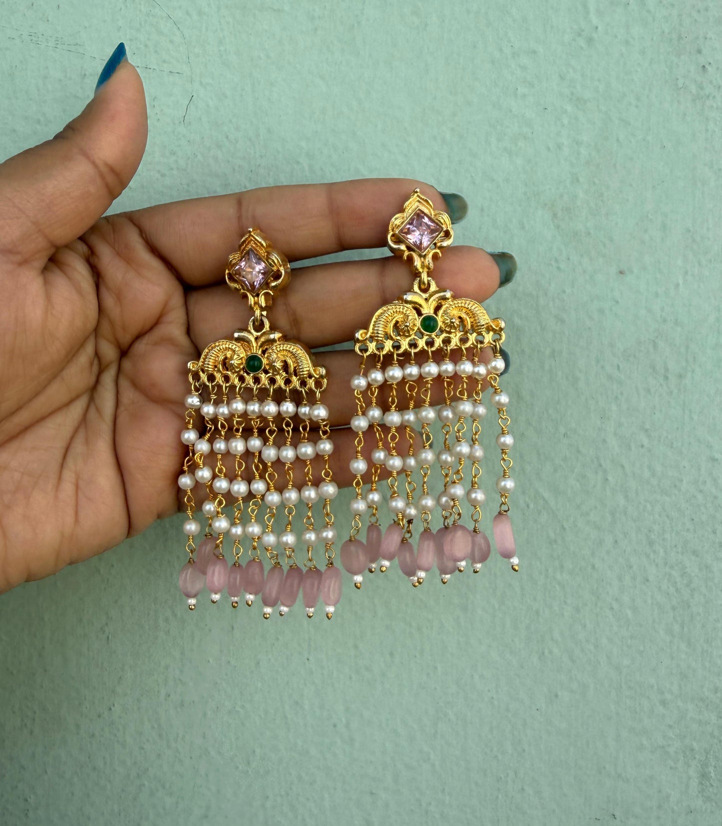 Antique desi pearl hanging earrings