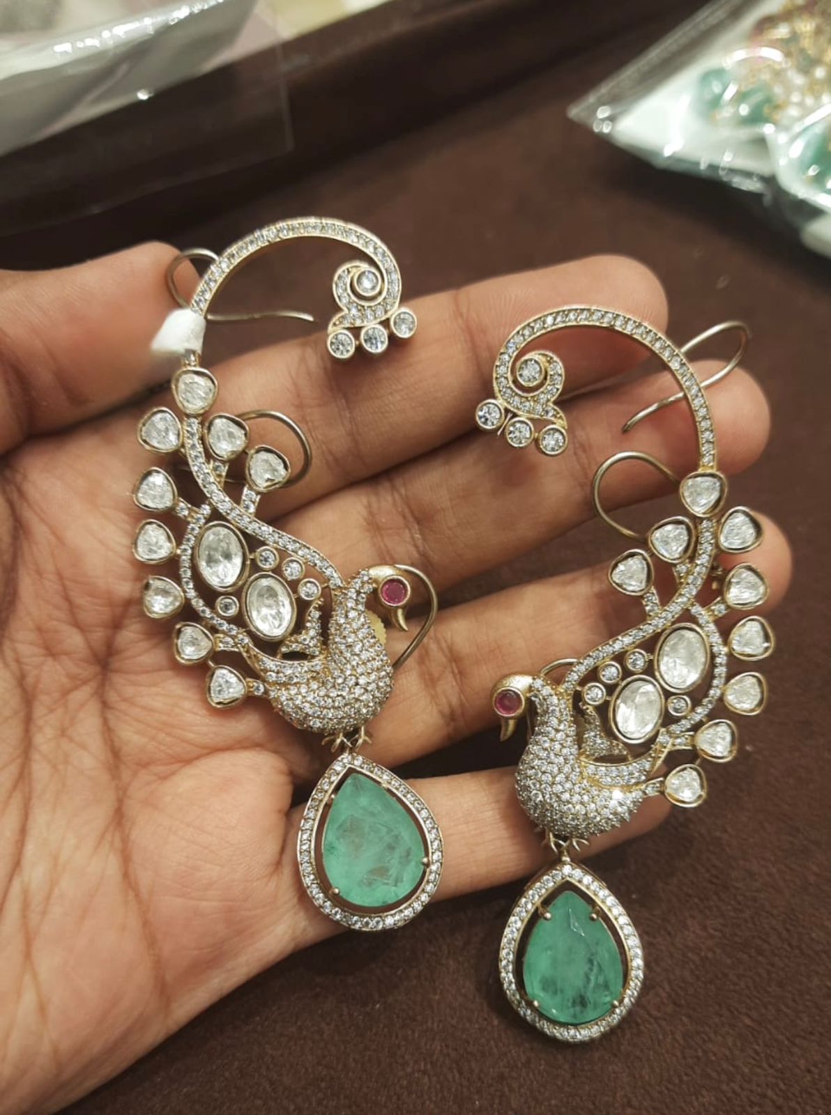 Moissanite peacock designer earcuffs