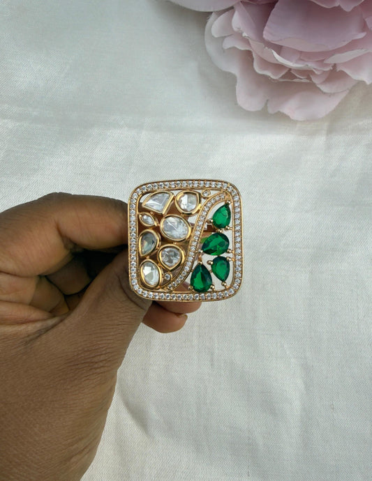 Square green moissanite finger ring