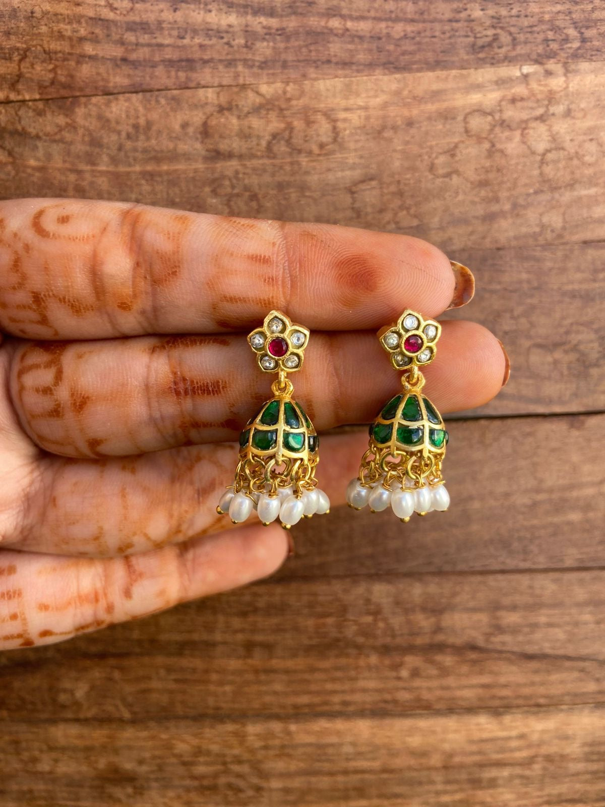 Cute small white ruby real kundan jhumkas