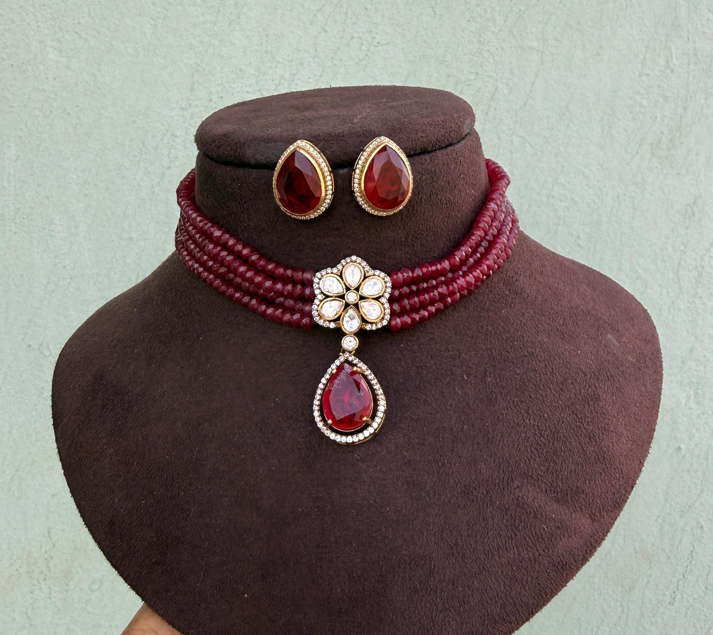 Classy pearl drop moissanite choker with studs