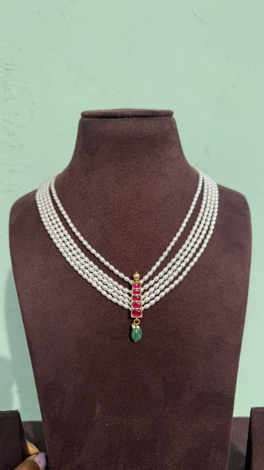 V shape stylish rice pearl real kundan necklace