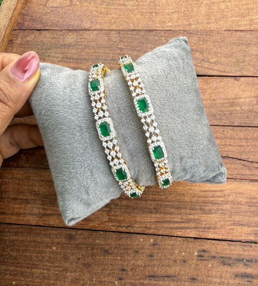 Diamond finish emerald stone bangles