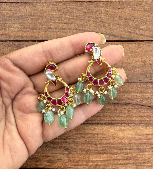 Parrot real kundan chandbali earrings