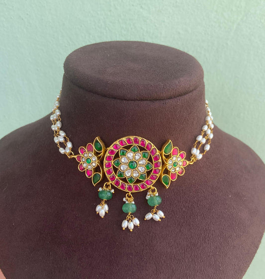 Flower real Kundan pearl choker design2