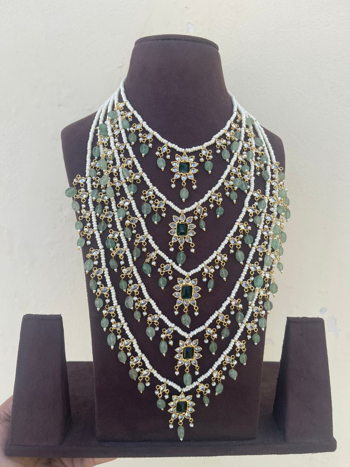 Five layered uncut diamond russian beads rani haram - Alluring Accessories