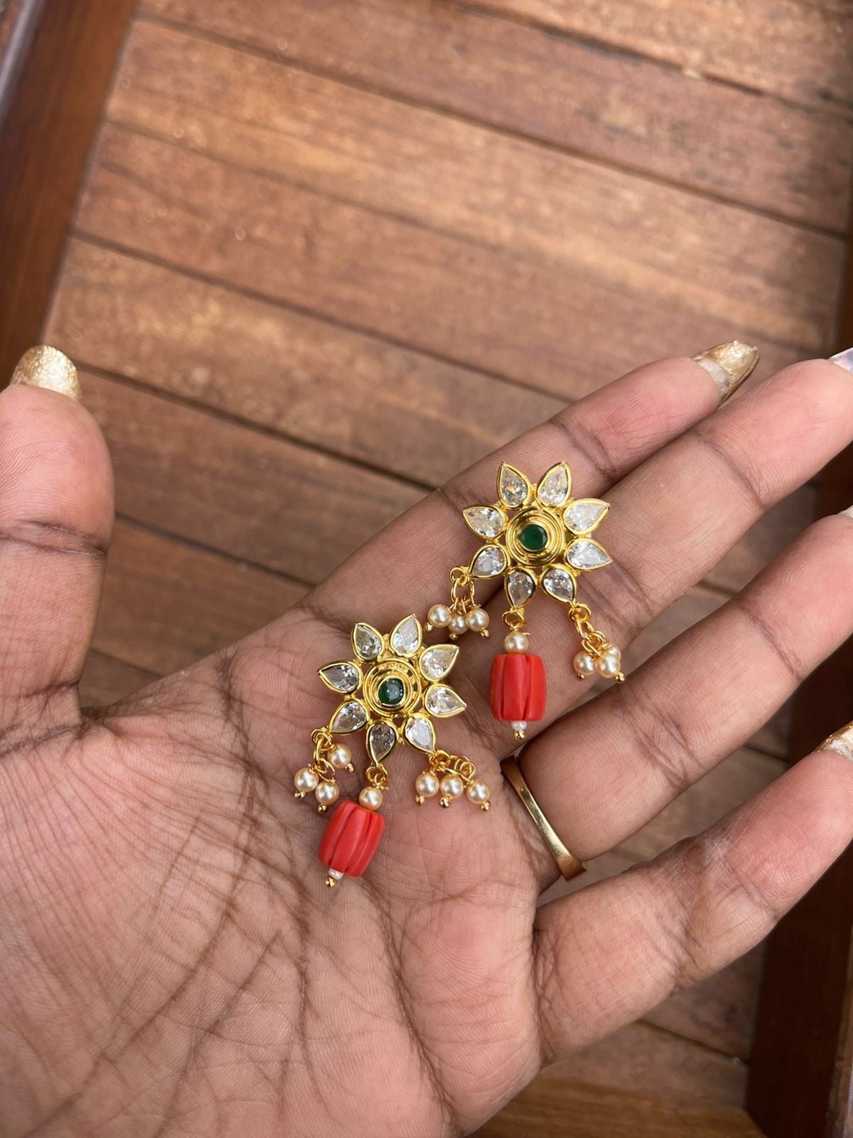 Flower coral beaded hanging earrings - Alluring Accessories