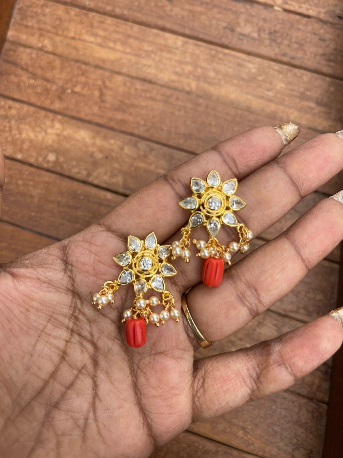 Flower coral beaded hanging earrings - Alluring Accessories