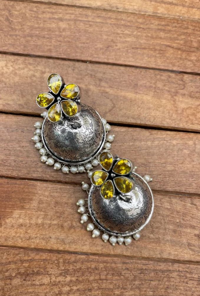 Flower oxidised jhumkas - Alluring Accessories