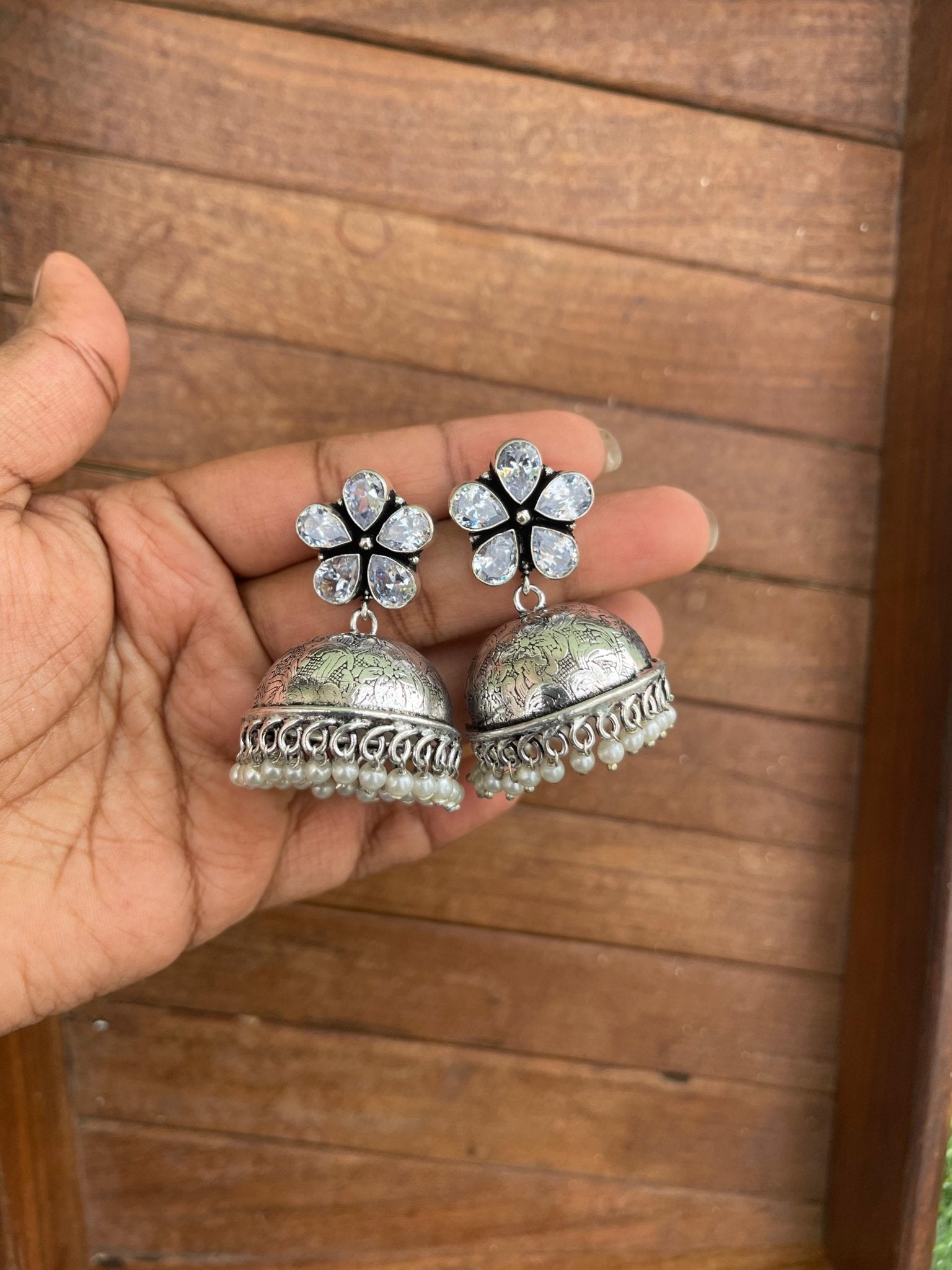 Flower oxidised jhumkas - Alluring Accessories
