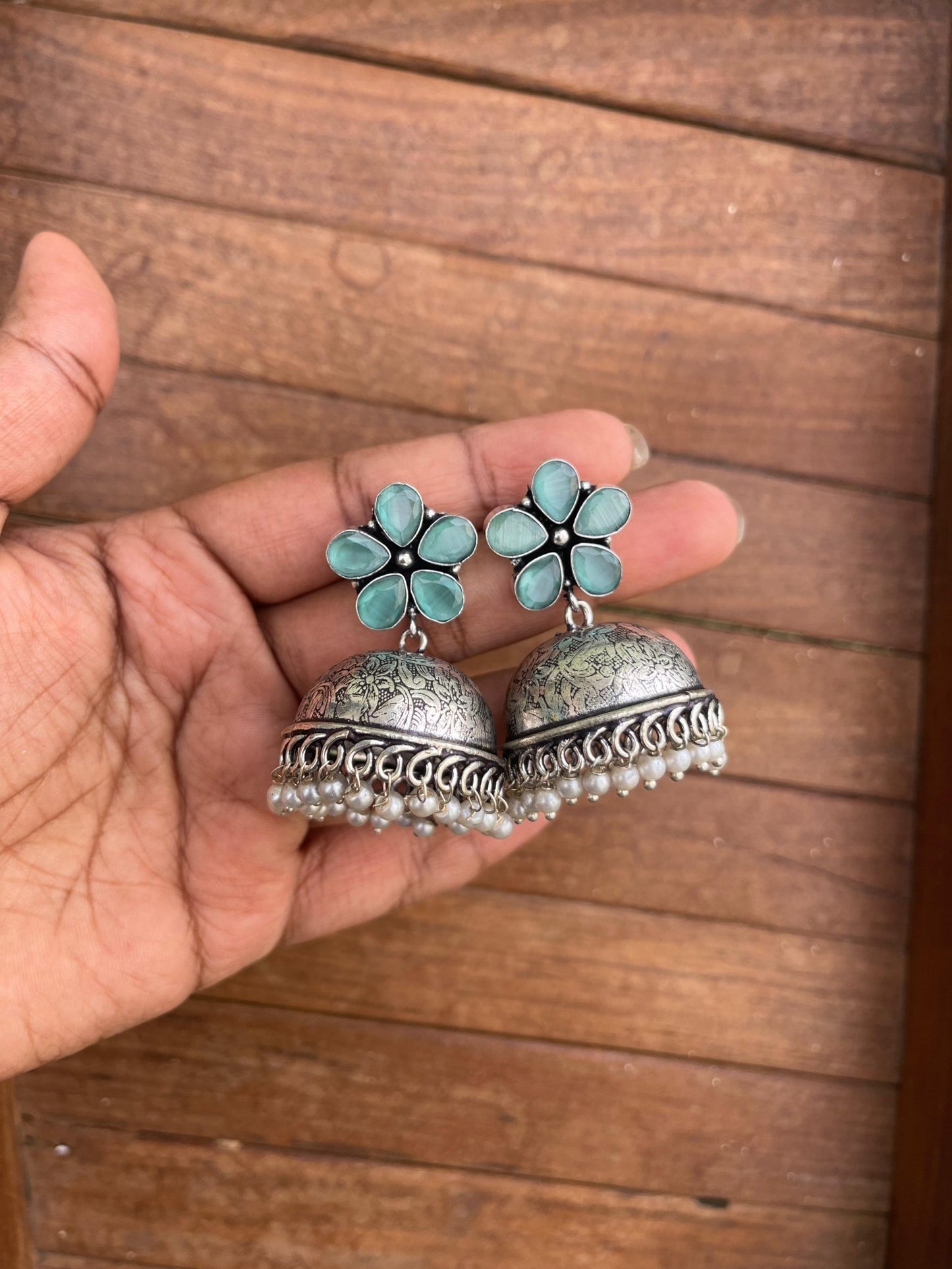 Flower oxidised jhumkas - Alluring Accessories