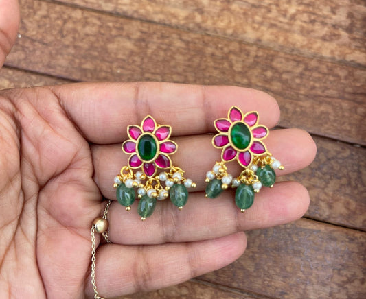 Flower real kundan monalise drop earrings - Alluring Accessories