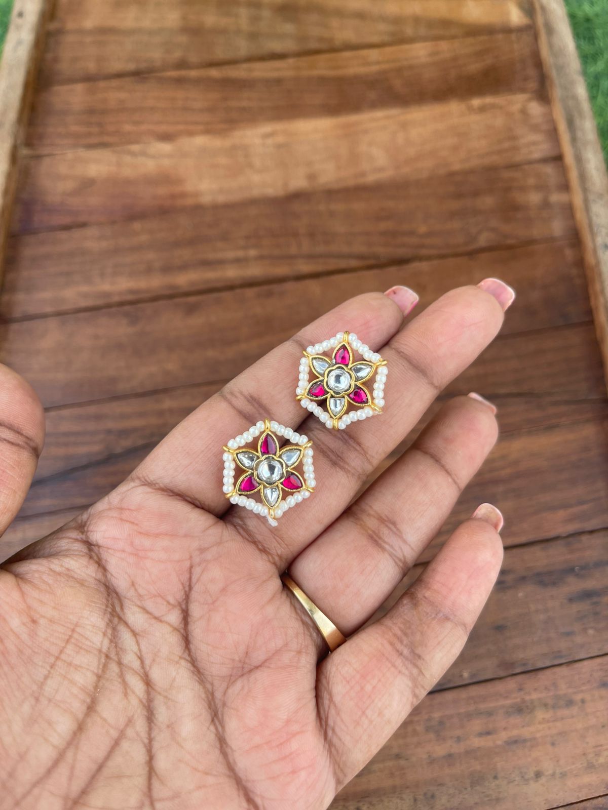 Flower ruby star real kundan studs - Alluring Accessories