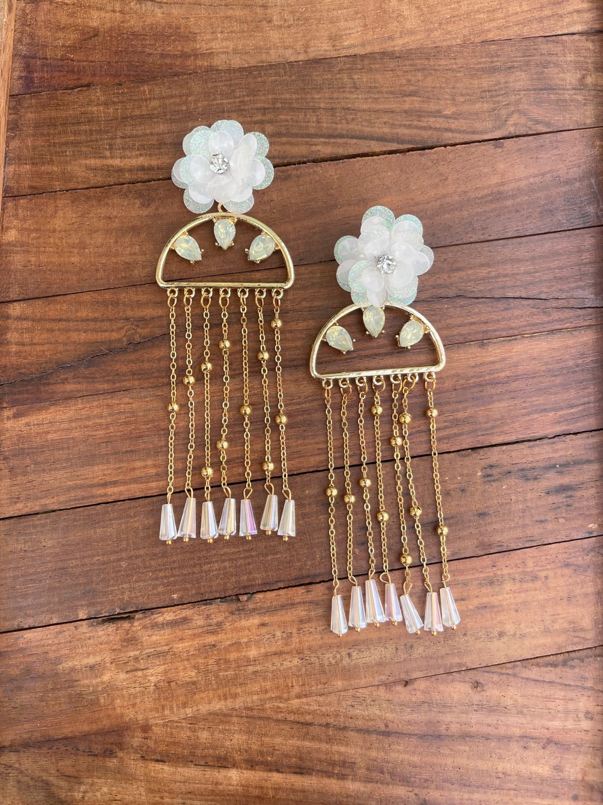 Flower semi circle tassel cocktail earrings - Alluring Accessories