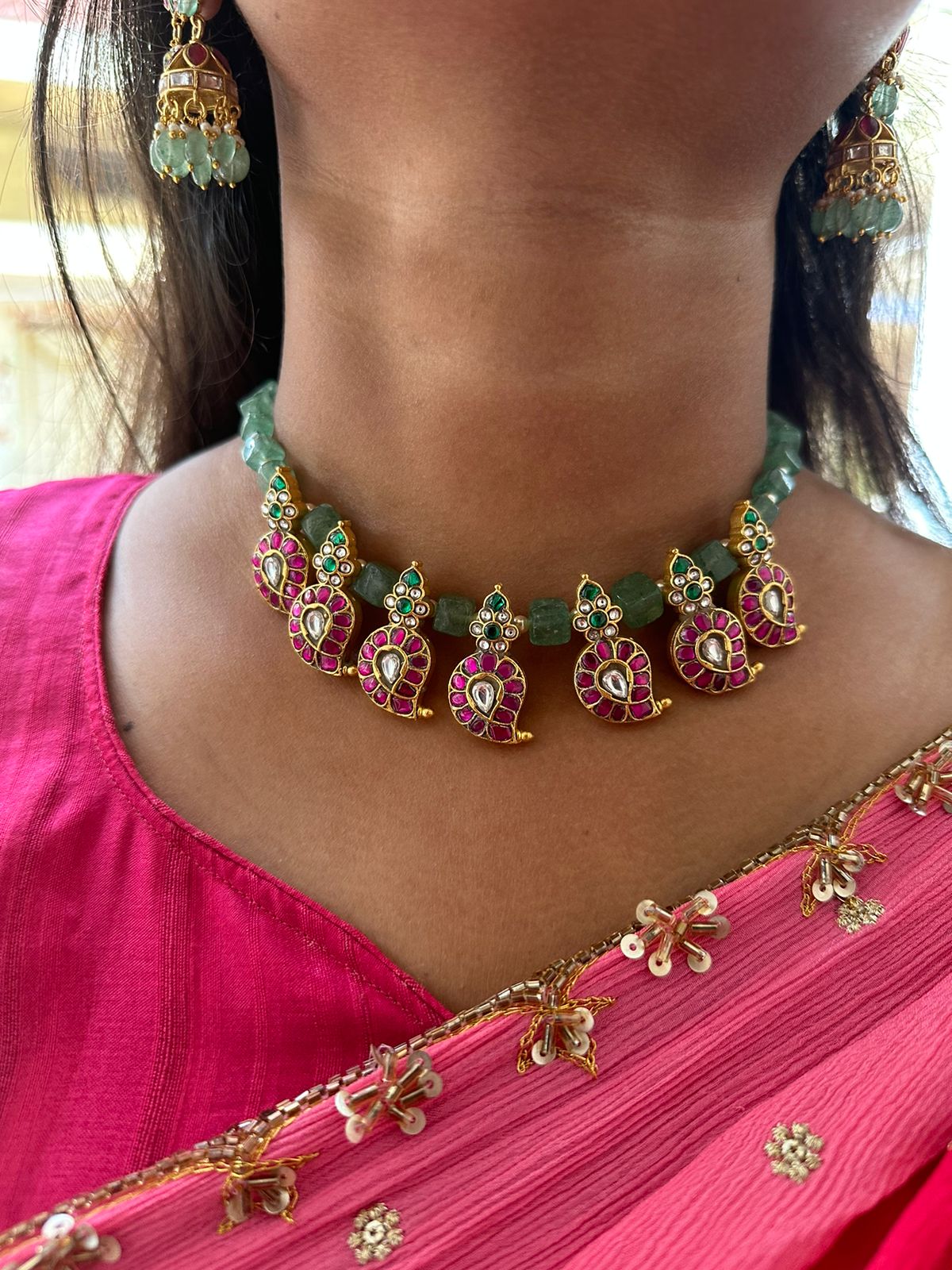 Full of mango real kundan green beads necklace - Alluring Accessories