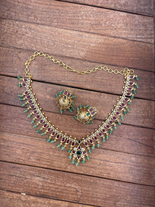 Full of mango rhombus designer necklace with jhumkas - Alluring Accessories