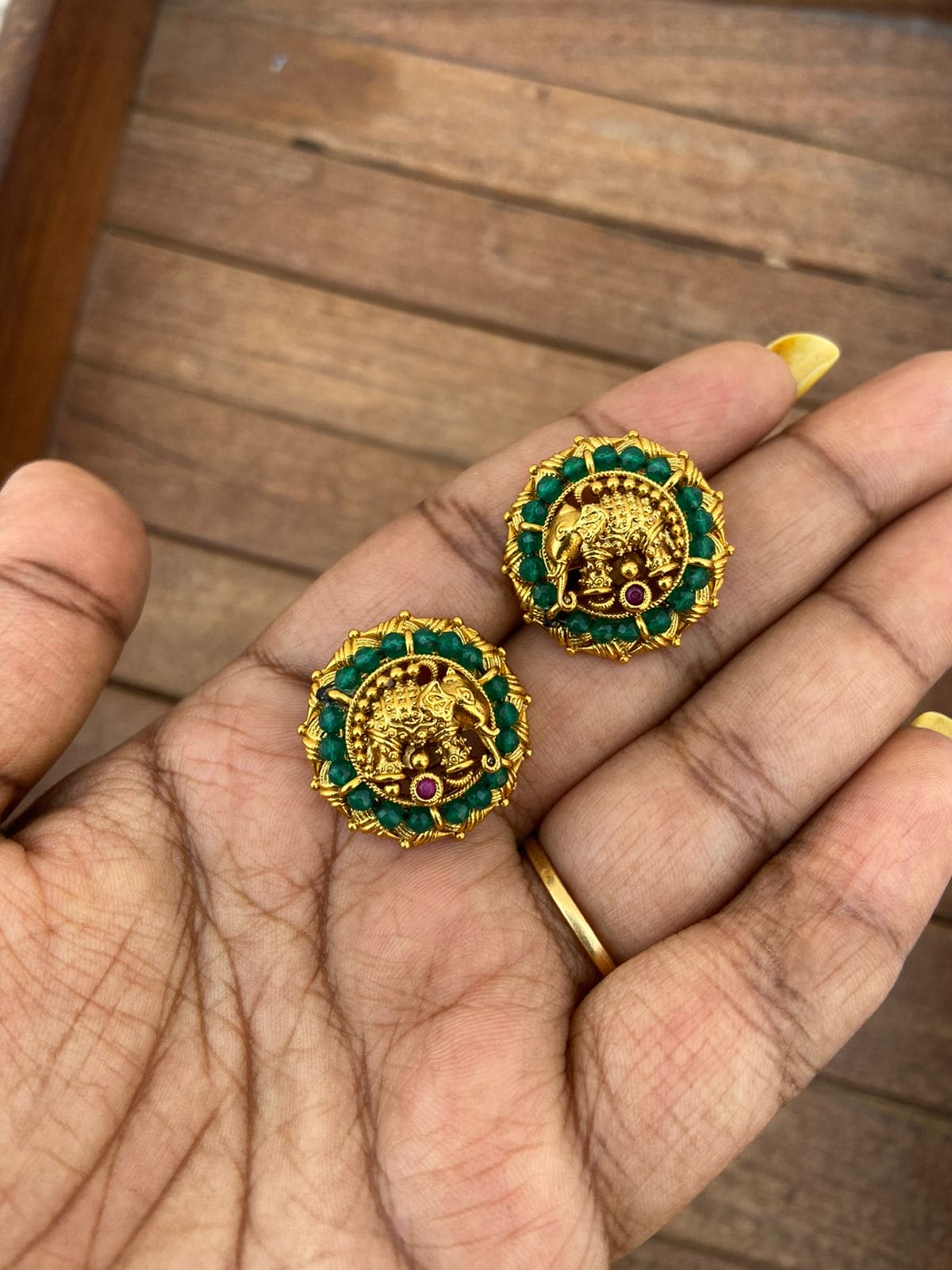 Green beaded elephant antique studs - Alluring Accessories