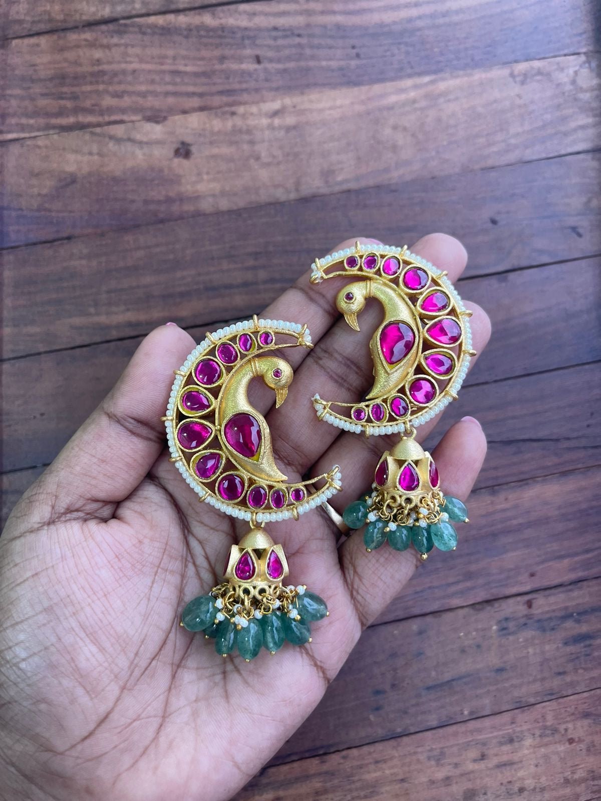 Half moon real kundan chandbali jhumkas - Alluring Accessories