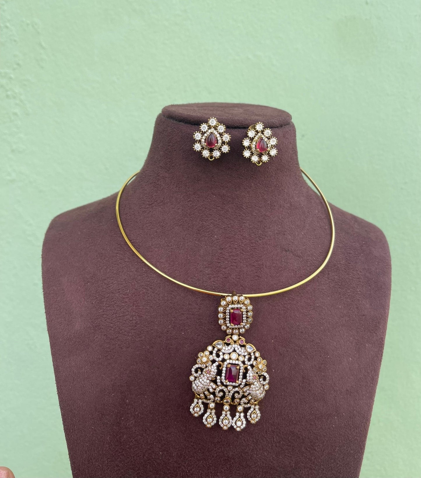 Hasli dual elephant peacock necklace with or without earrings - Alluring Accessories