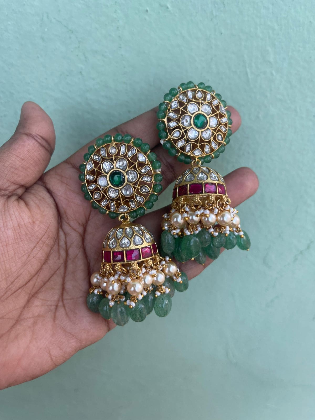 Heavy round pearl real kundan jhumkas 3 - Alluring Accessories