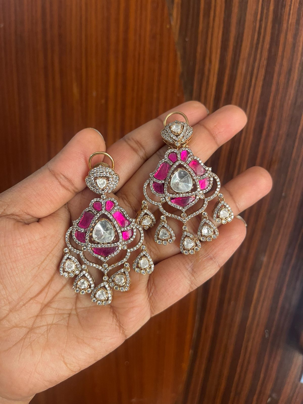 Kundan classy pink designer earrings - Alluring Accessories