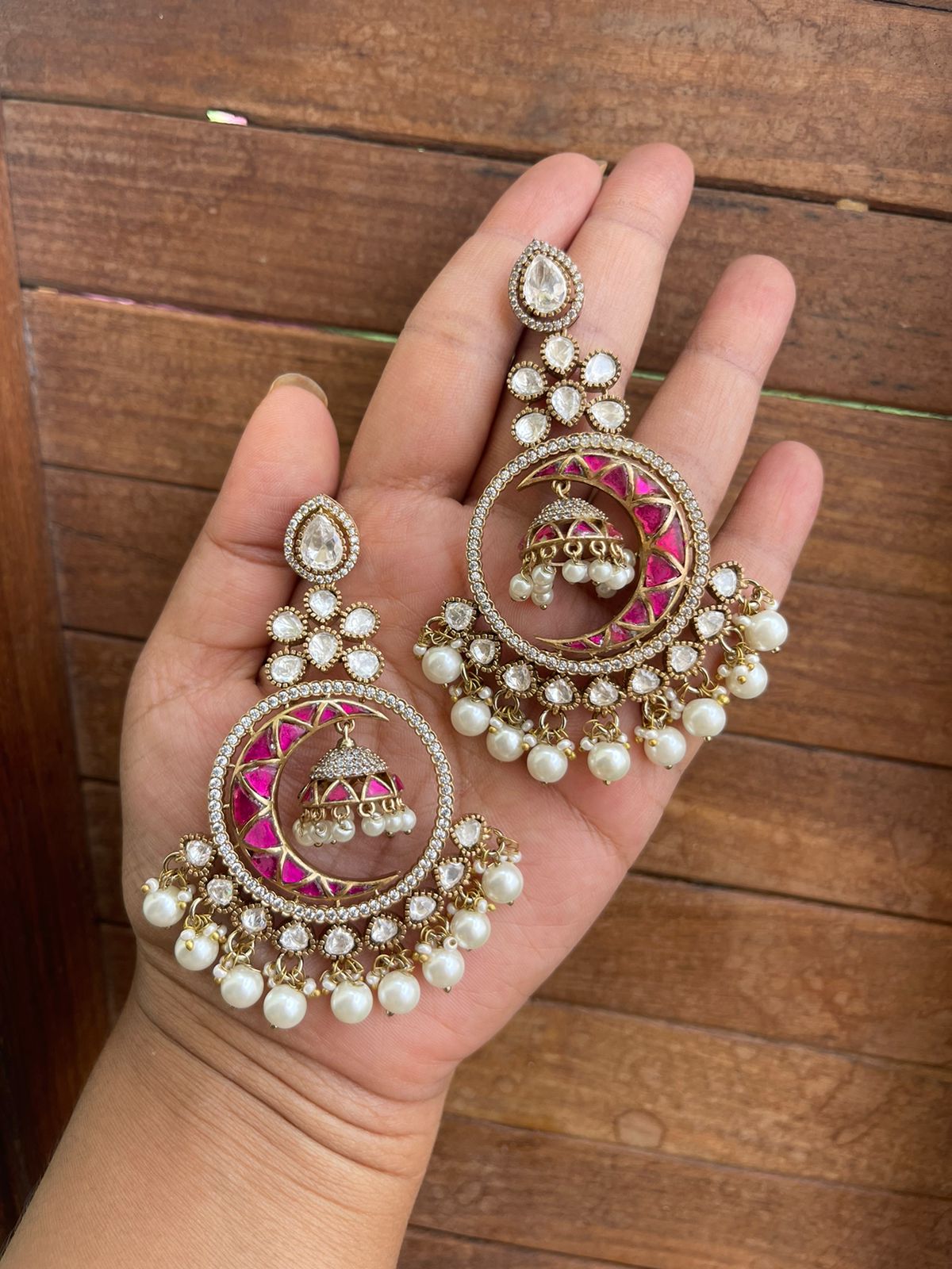 Kundan moon jhumka polki earrings - Alluring Accessories